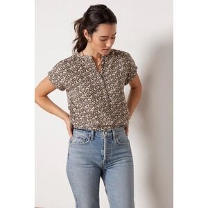 Faherty Dream Cotton Desmond Gauze Floral Henley Top Women S Brown Cottage Boho